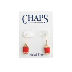 Chaps Red and Gold Small Square Drop Earrings